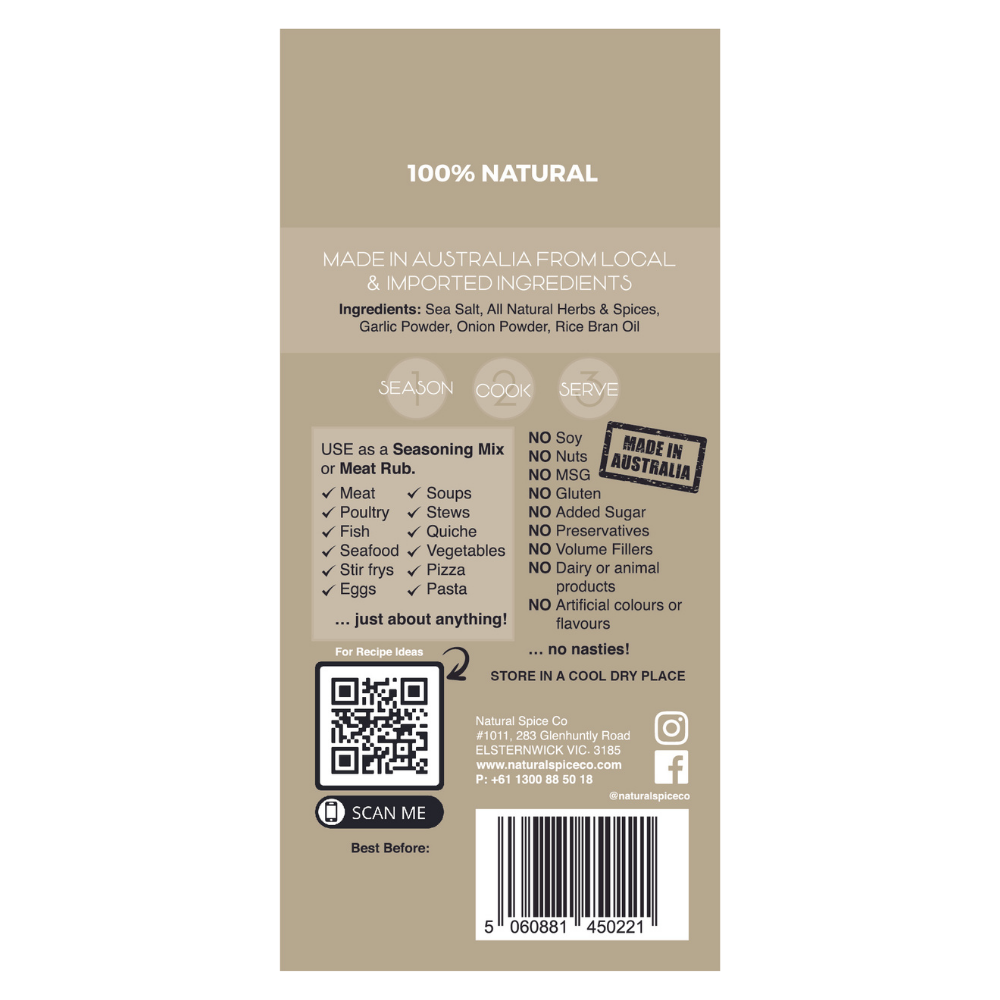 Natural Spice Co | Classic Sachet Back View