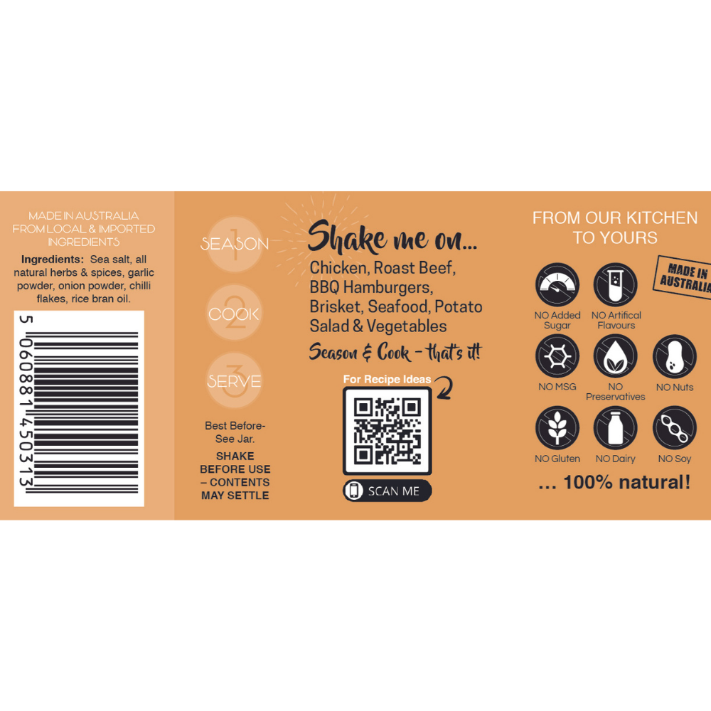 Natural Spice Co | Aussie Grilling Spice | Back Label